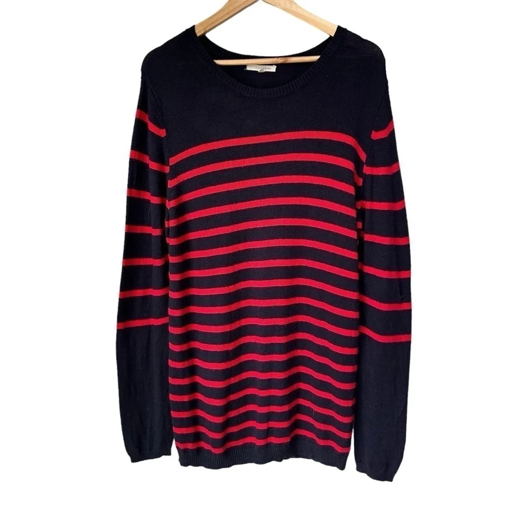 41 Hawthorn Lizzy Navy and Red Stripe Long Sleeve Crewneck, Large